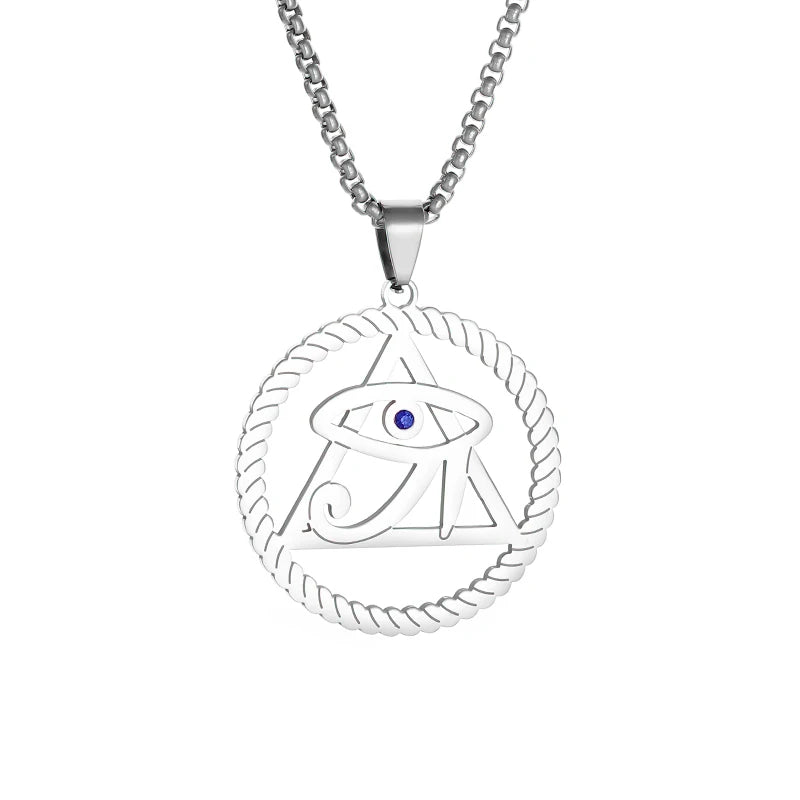 Ancient Egyptian Gods Eye of Horus Triangular Eye Stainless Steel Necklace Suitable for Men and Girls Retro Punk Lucky