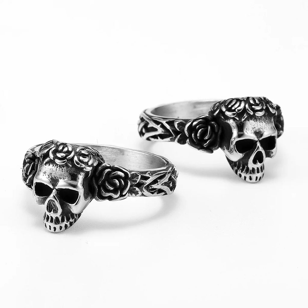 Rose Skull Ring Black — Stainless Steel