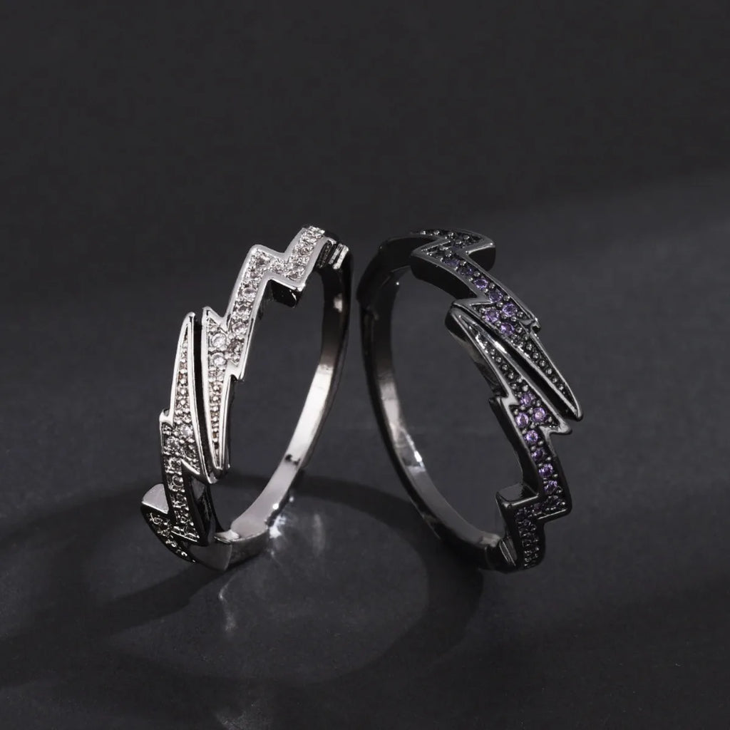 Adjustable Lightning Zircon Ring, Stainless Steel Punk Jewelry for Women Men, Comfort Fit Daily Wear Gift Idea