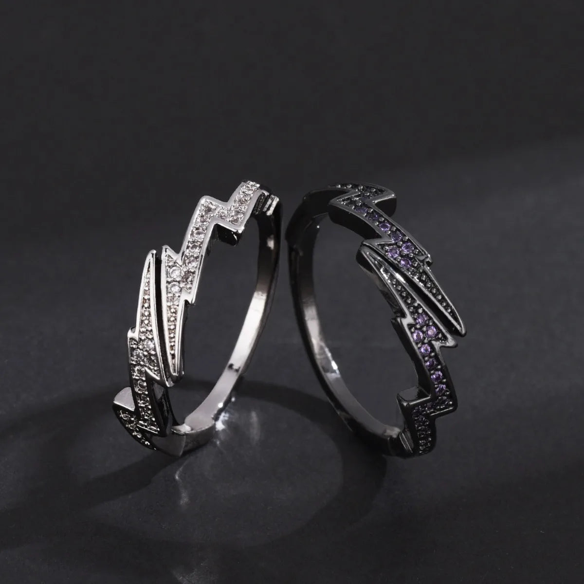 Adjustable Lightning Zircon Ring, Stainless Steel Punk Jewelry for Women Men, Comfort Fit Daily Wear Gift Idea