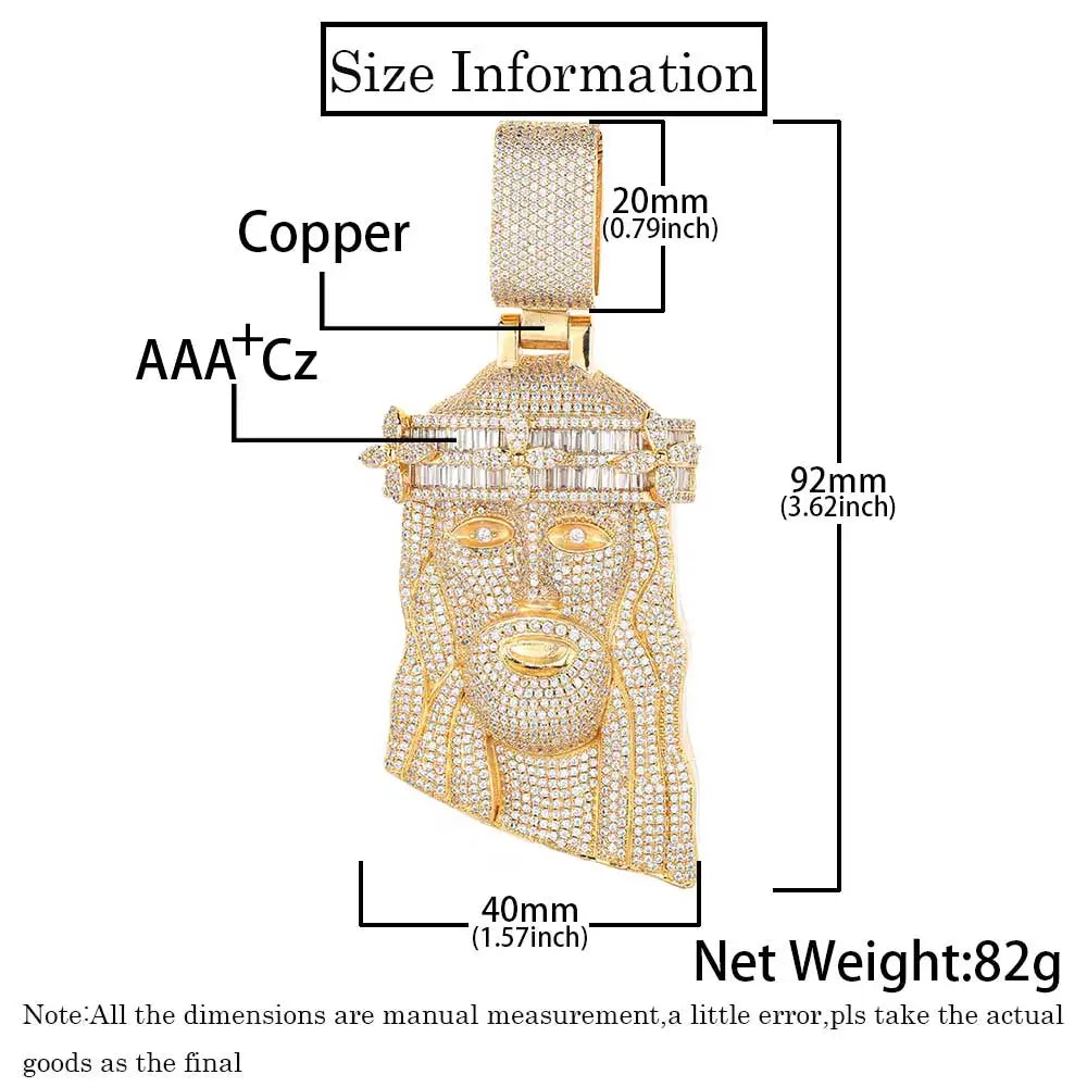 Crown Jesus Pendant Necklace Iced Out 3D