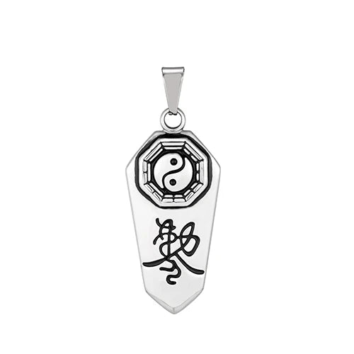 Yin Yang Runes Amulet Pendant Necklace — Two-Tone Sweater Chain