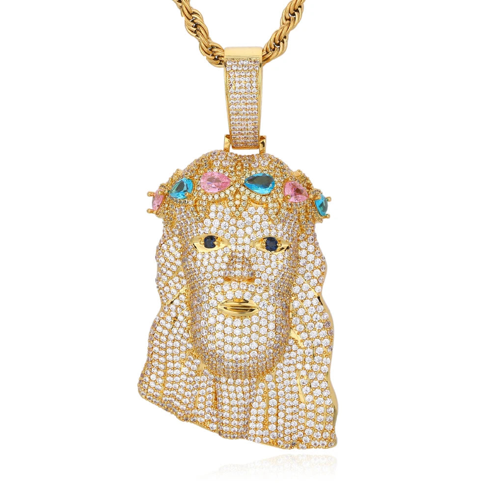 Rose Gold Jesus Head Pendant Iced Out
