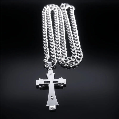 Cross Layered Pendant Necklace — Stainless Steel