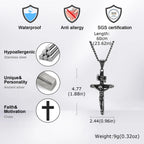 Waterproof Catholic Cross Necklace for Men,Stainless Steel Crucifix Pendant with 60cm Cuban Chain,Religious Jewelry Gift