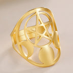 Dawapara Pentagram Adjustable Ring for Men Women Triquetra Cross Star OM Symbol Religious Gift Stainless Steel Jewelry
