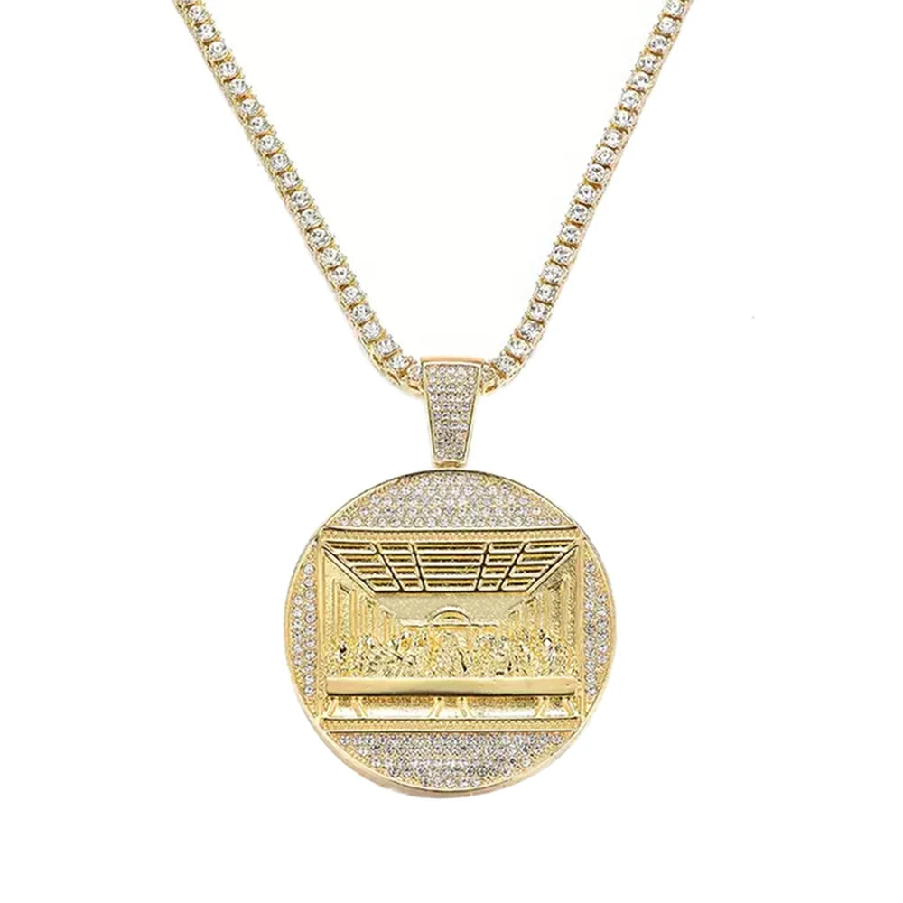 New Last Supper Pendant Cuban Chain Necklace With 14mm Iced Out Chain Fashion Hip Hop Men Charm Pendant Tennis