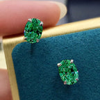 Oval Colored Zircon Four Claw Stud Earrings — Stainless Steel