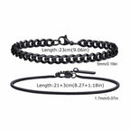 Vnox 2pcs/Set Cuban Figaro Rope Snake Chain Bracelet Set for Men Boys, Gold Black Silver Color Stainless Steel Wristband Jewelry