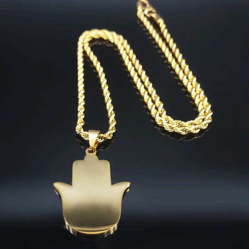 2024 Fashion Hamsa Hand Stainless Steel Chain Necklace for Men Gold Color Necklaces Pendants Jewerly colgante hombre