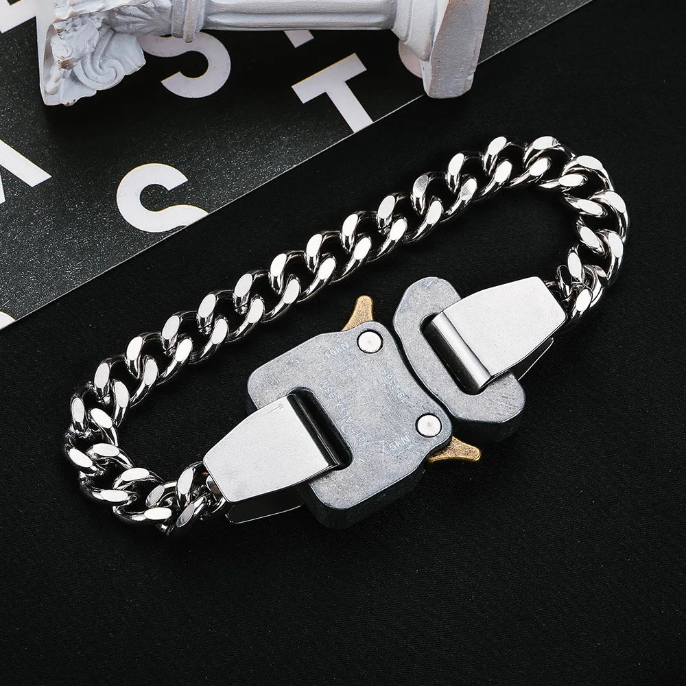 Hip-hop Functional Buckle Thick Chain Metal Lock Necklace Bracelet Personality Street Men and Women Accessories Gift