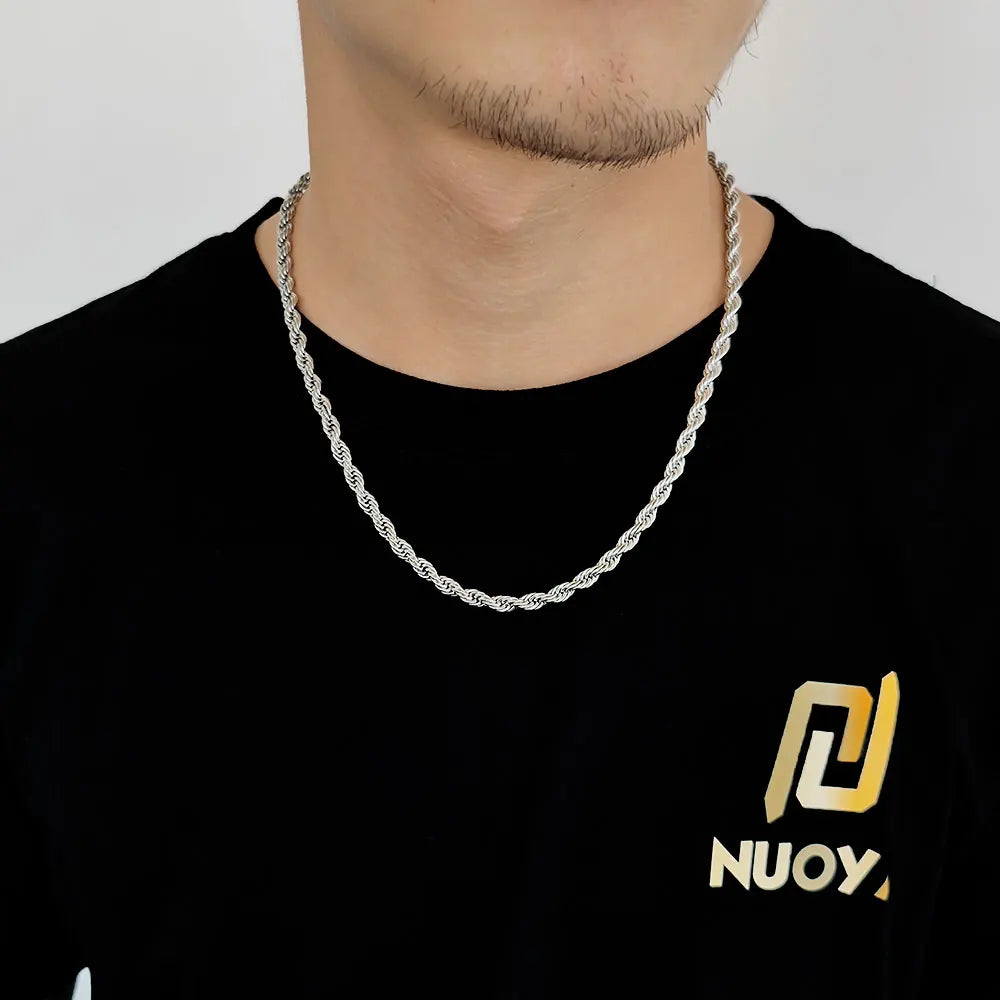Two-Tone 925 Silver Rope Chain Necklace 3/5MM PVD