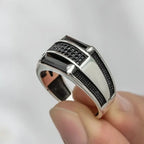 Retro Punk Statement Ring for Men — Silver-Tone, Black