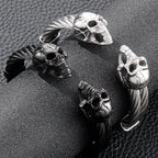 Biker Men's Skull Wristband Heavy 316L Stainless Steel Punk Bracelet Open Bangle Double Gothic Skeleton Head for Rock