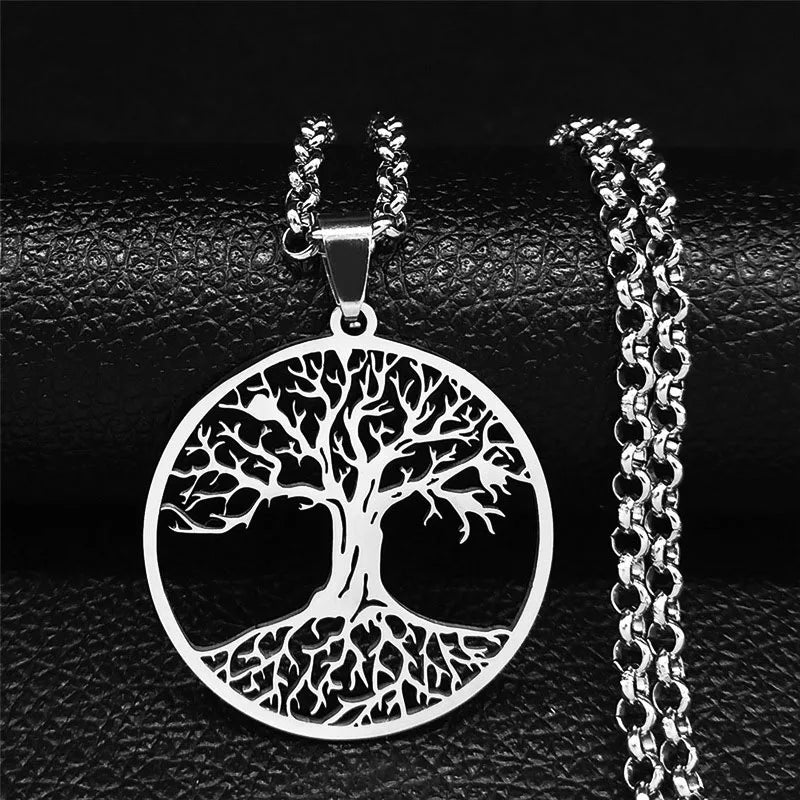 Tree of Life Black Chain Necklace — Stainless Steel