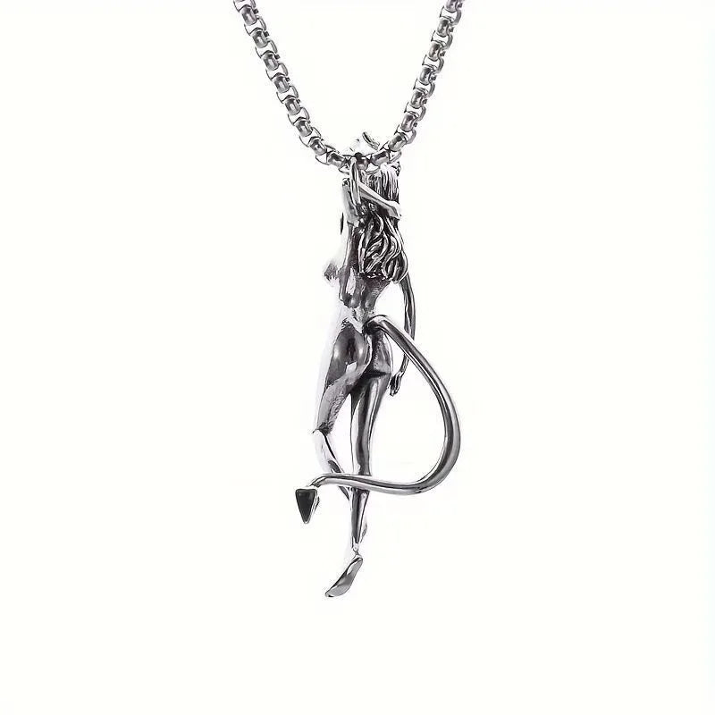Gothic Succubus Pendant Necklace — Silver