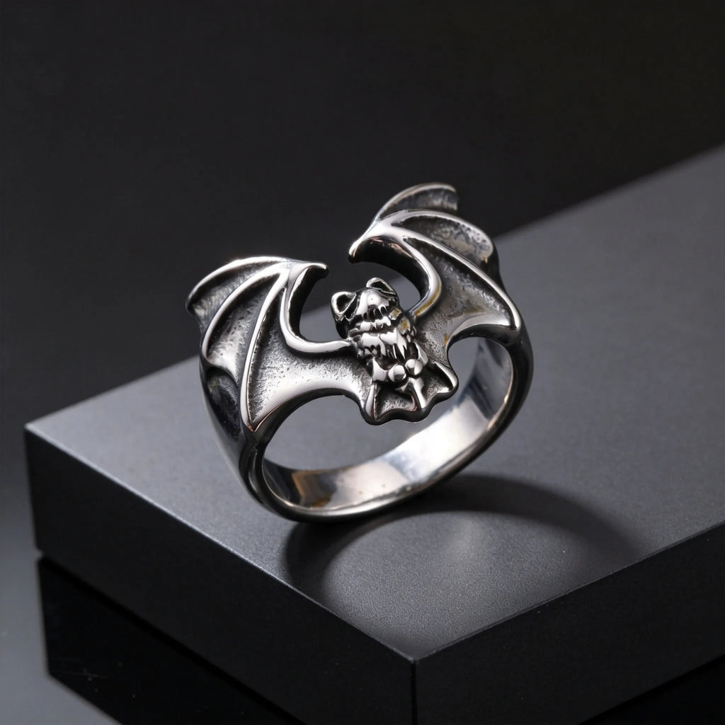 Fashion Gothic Bat Ring for Men, Non-fading Stainless Steel Creative Animal Rings, Punk Unique Design Finger Jewelry