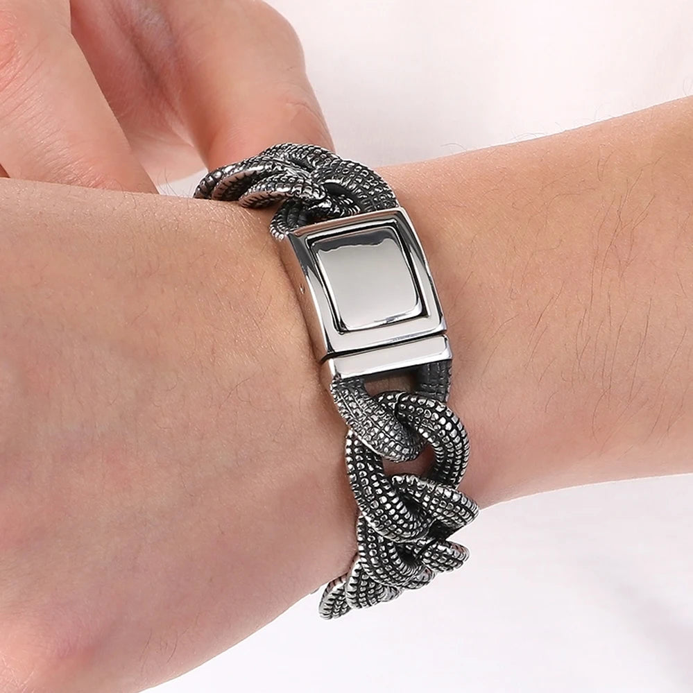 Retro 19MM Heavy Duty Cuban Link Chain Man Bracelet for Men Punk Gothic 316L Stainless Steel Jewelry Men's Bracelets