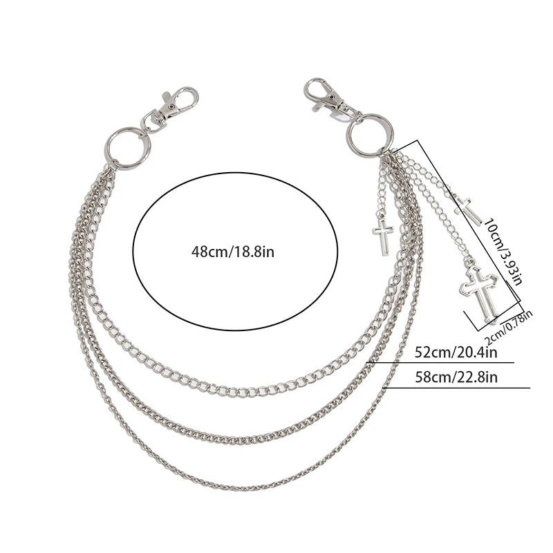 Punk Triple-Strand Star Charm Jeans Chain Keychain