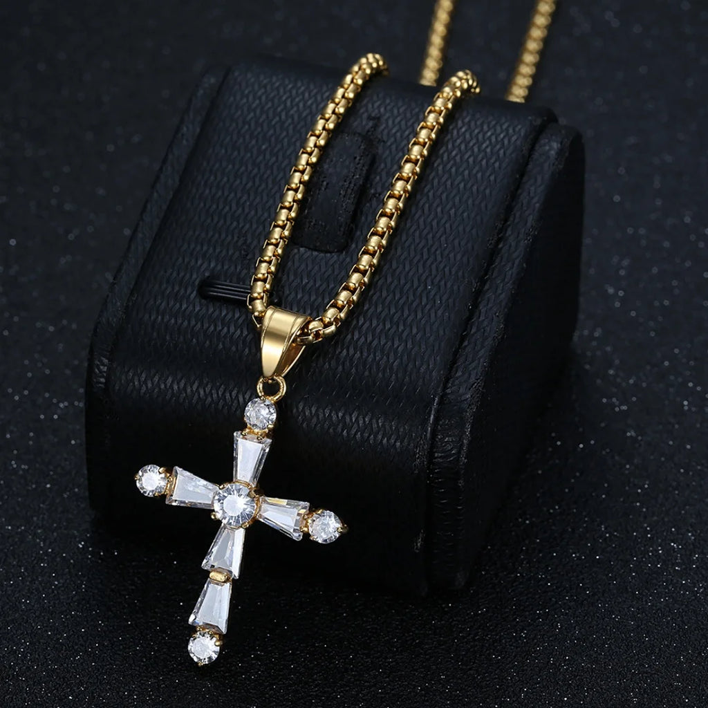 Iced Out Cross Tennis Chain Necklace — Stainless Steel