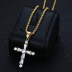 Iced Out Cross Tennis Chain Necklace — Stainless Steel