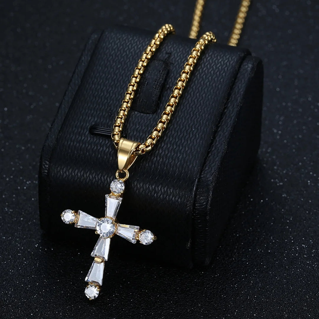 Iced Out Cross Tennis Chain Necklace — Stainless Steel