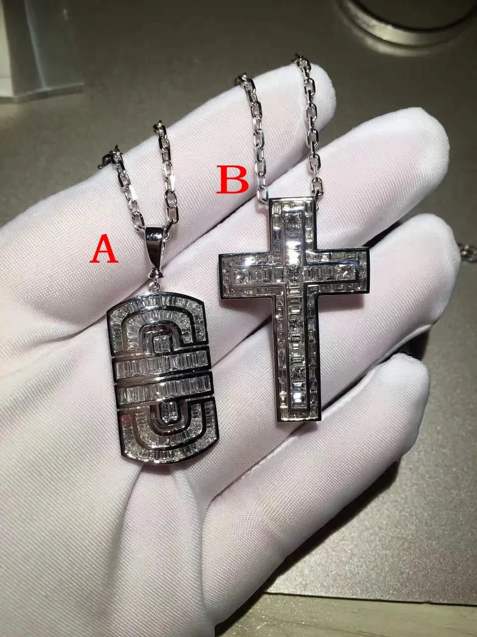 14K White Gold Lab Diamond Cross Pendant Party Wedding Pendants Necklace for Women Men Anniversary Jewelry Gift