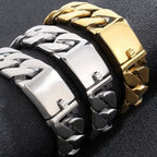 20MM Curb Cuban Chain Men Bracelet for Man Polished Brushed Waterproof Gold Color Stainless Steel Wristbands New In