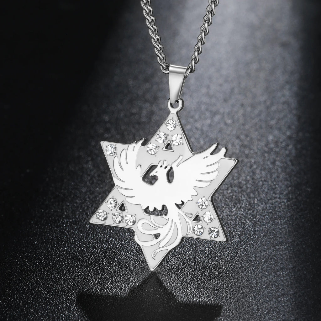 Star Hexagram Phoenix Star of David Pendant Necklace Supernatural Amulet Chain For Woman Men Crystal Stainless Steel Jewelry