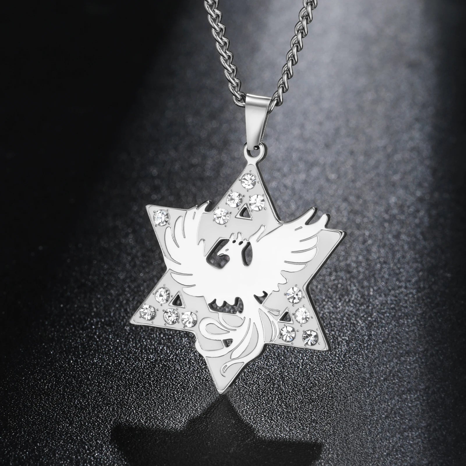 Star Hexagram Phoenix Star of David Pendant Necklace Supernatural Amulet Chain For Woman Men Crystal Stainless Steel Jewelry