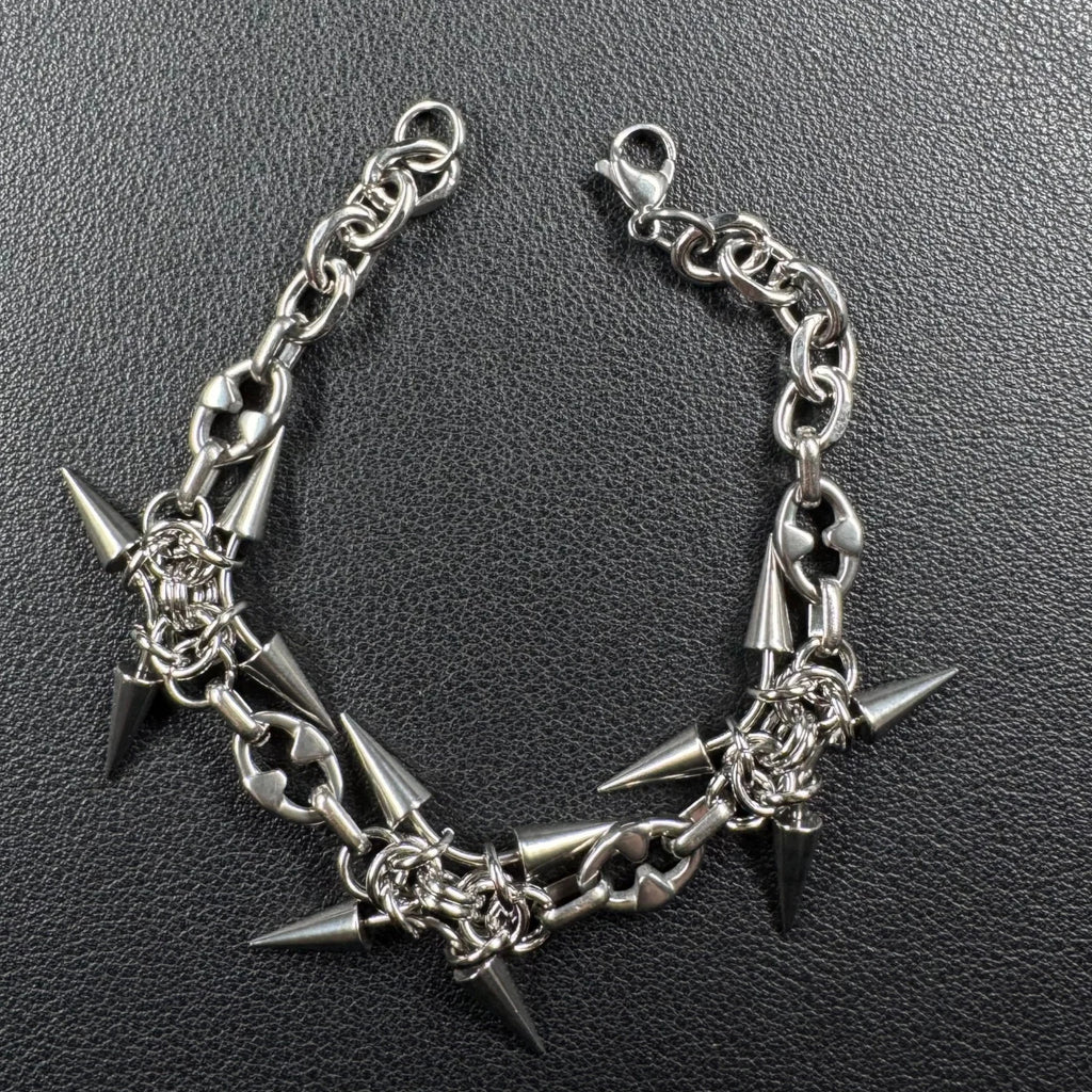 Punk Grunge Goth Rivet Splice Chain Geometric Necklace & Bracelet