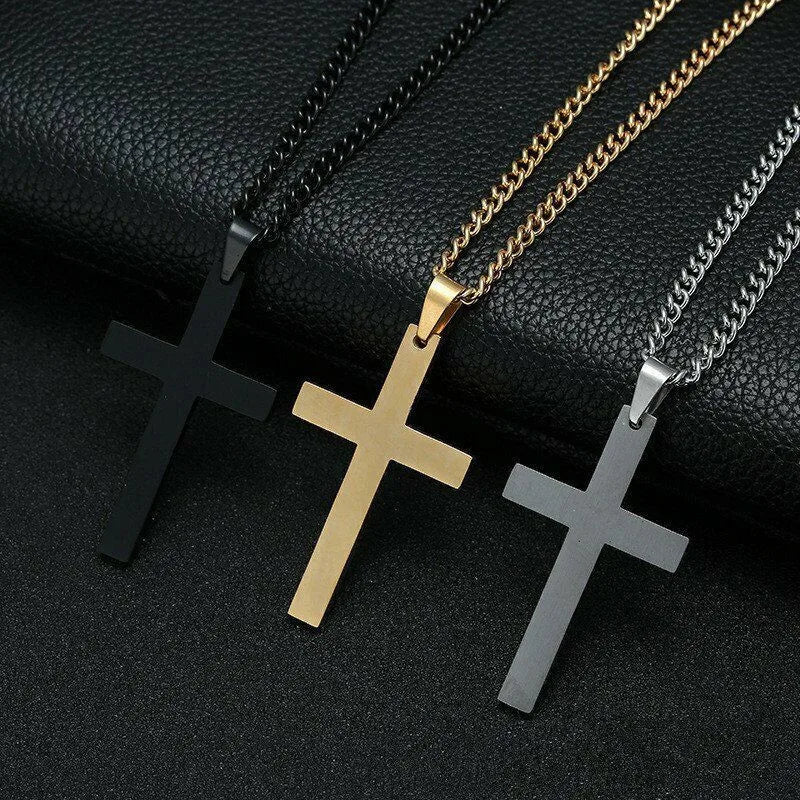 3-piece Set of Three-Colored Smooth Cross Cuban Chain Necklace in Minimalist Neutral Style, Suitable for Daily Commute
