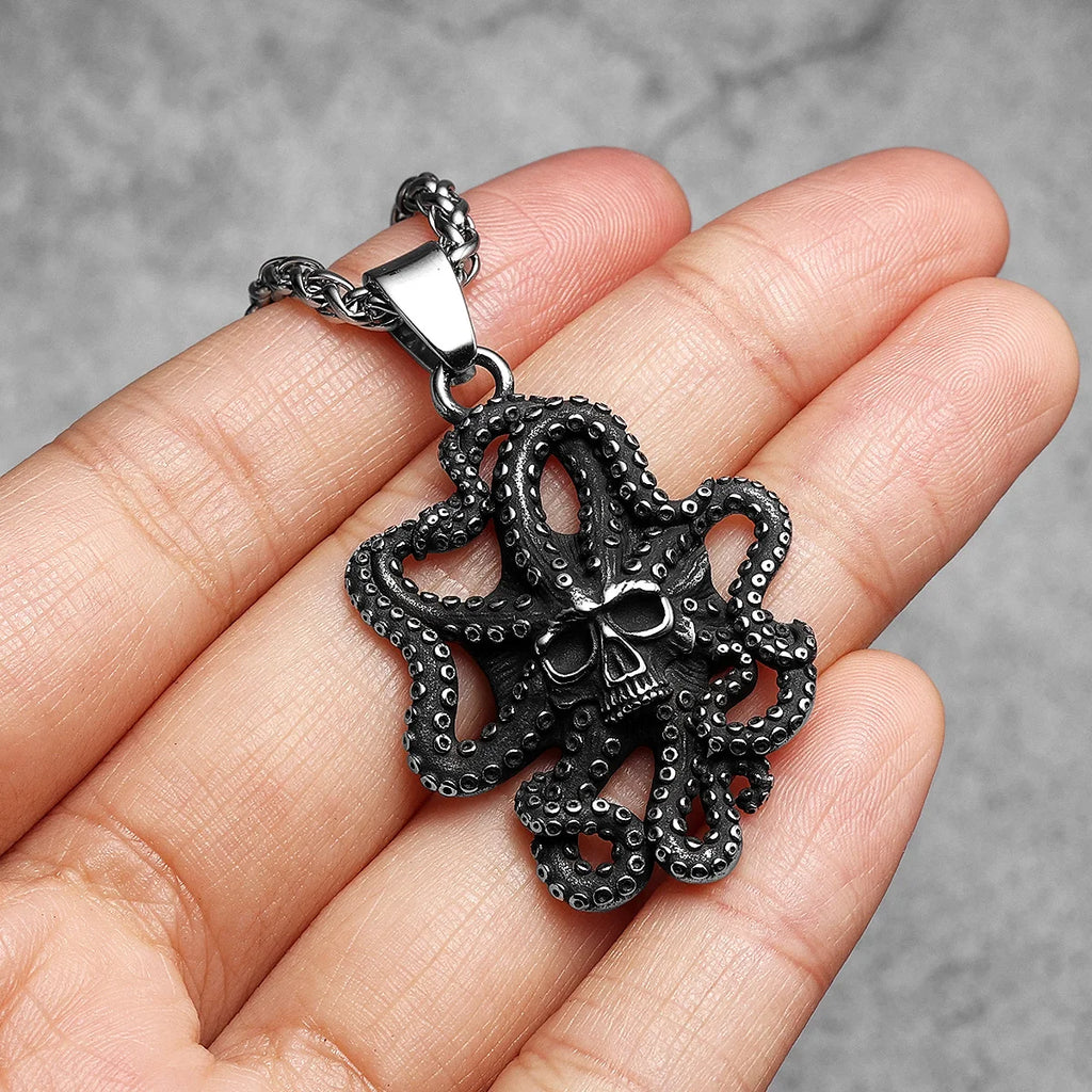 Skull Octopus Tentacles Men Necklace With Pendant Stainless Steel Jewelry for Male Women Punk Hip Hop Accessories Gift Wholesale