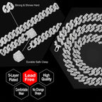 14mm Iced Out  Prong Cuban Link Chain Necklace for Men Women 2 Row Rhinestone Paved Miami Rhombus Hip Hop Jewelry Wholesale