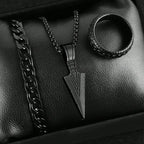 Black Cross Cuban Chain Necklace Ring Bracelet Set