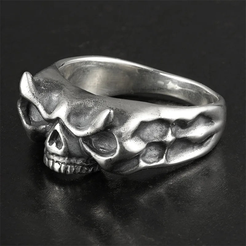 Vintage Skull Head Finger Ring — Silver-Tone Men's Band