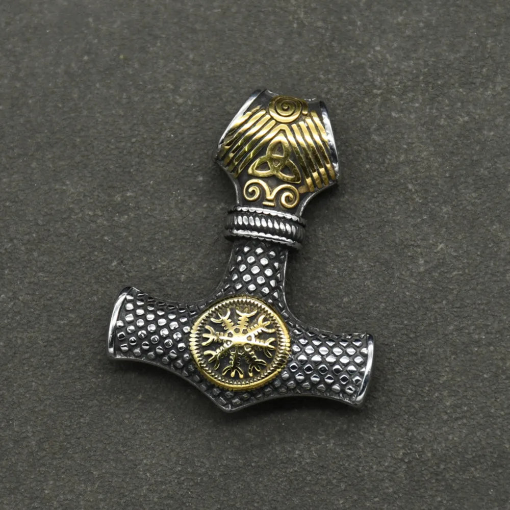 Stainless steel Nordic Rune Thor\'s Hammer Pendant Odin Celts Valknut Thors axe Necklace Men's Amulet Jewelry