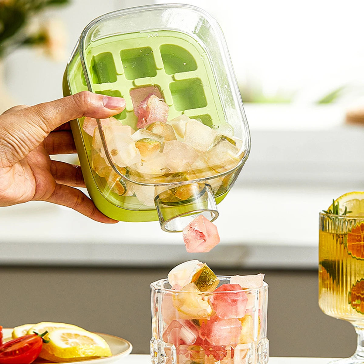500ml 2in1 Ice Cube Tray with Water Bottle Press Type Portable Ice Maker High Capacity Ice Mold for Home Kitchen Summer