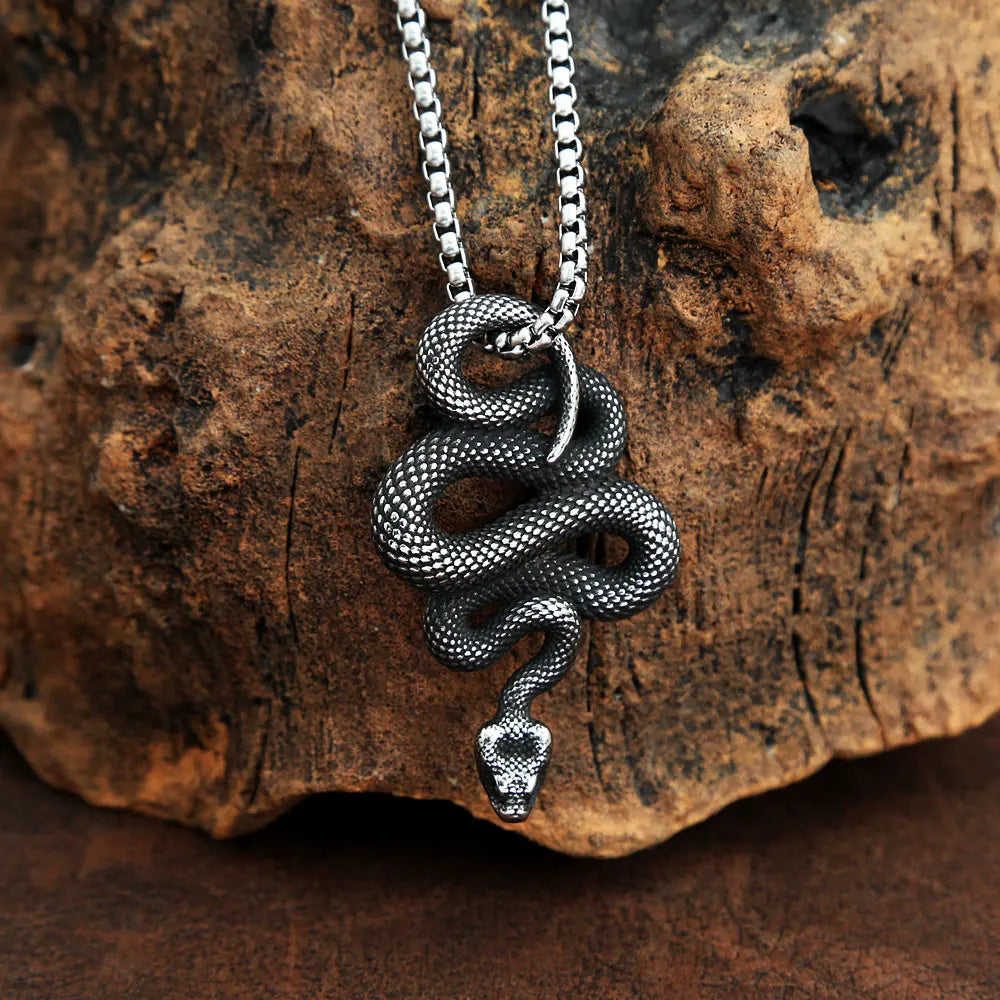 Vintage Snake Pendant Necklace for Men Fashion Punk Stainless Steel Gothic Animal Biker Necklace Jewelry Gift Dropshipping