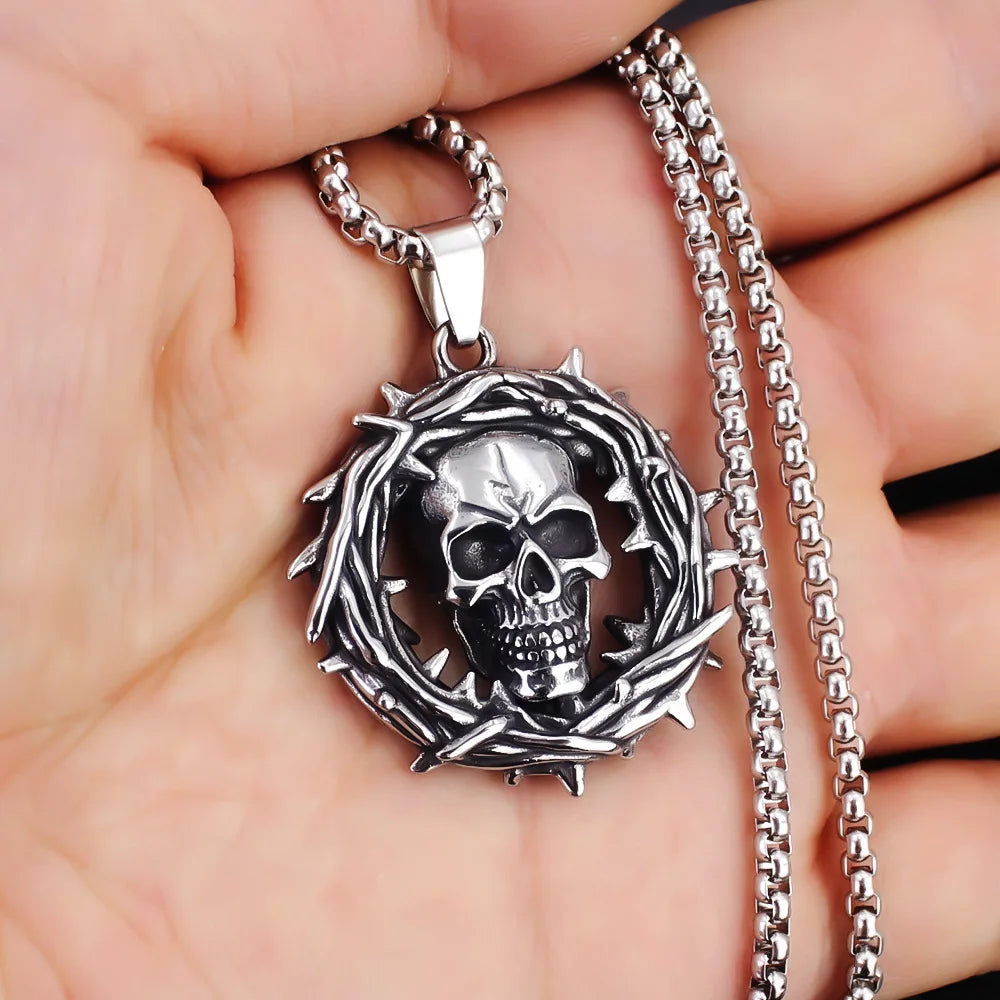 Thorns Skull Pendant Necklace — Gothic