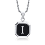 Initials Necklaces for Men Women,A-Z 26 Letters Black Square Stainless Steel Pendant Collar,45-60CM Twisted Rope Chain