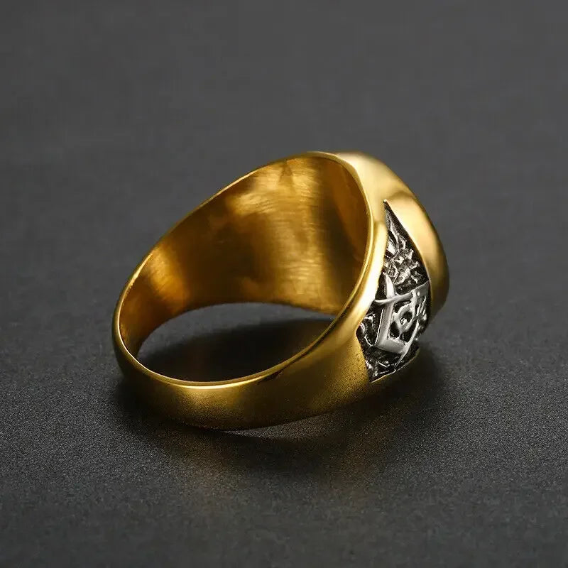 Masonic Iced Out White CZ Ring — Stainless Steel