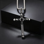 Gothic Skull Cross Necklace for Men, Stainless Steel Black Zircon Collar Necklace, Vintage Creative Hip Hop Jewelry