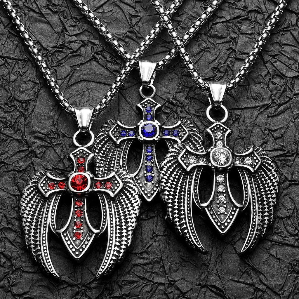 Angel Wing Cross Pendant — Stainless Steel