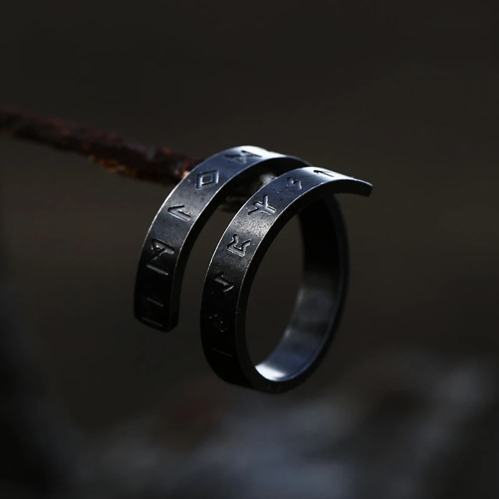 Simple Creative Design Viking Rune Ring For Men Women Stainless Steel Punk Biker Opening Rings Fashion Vintage Jewelry