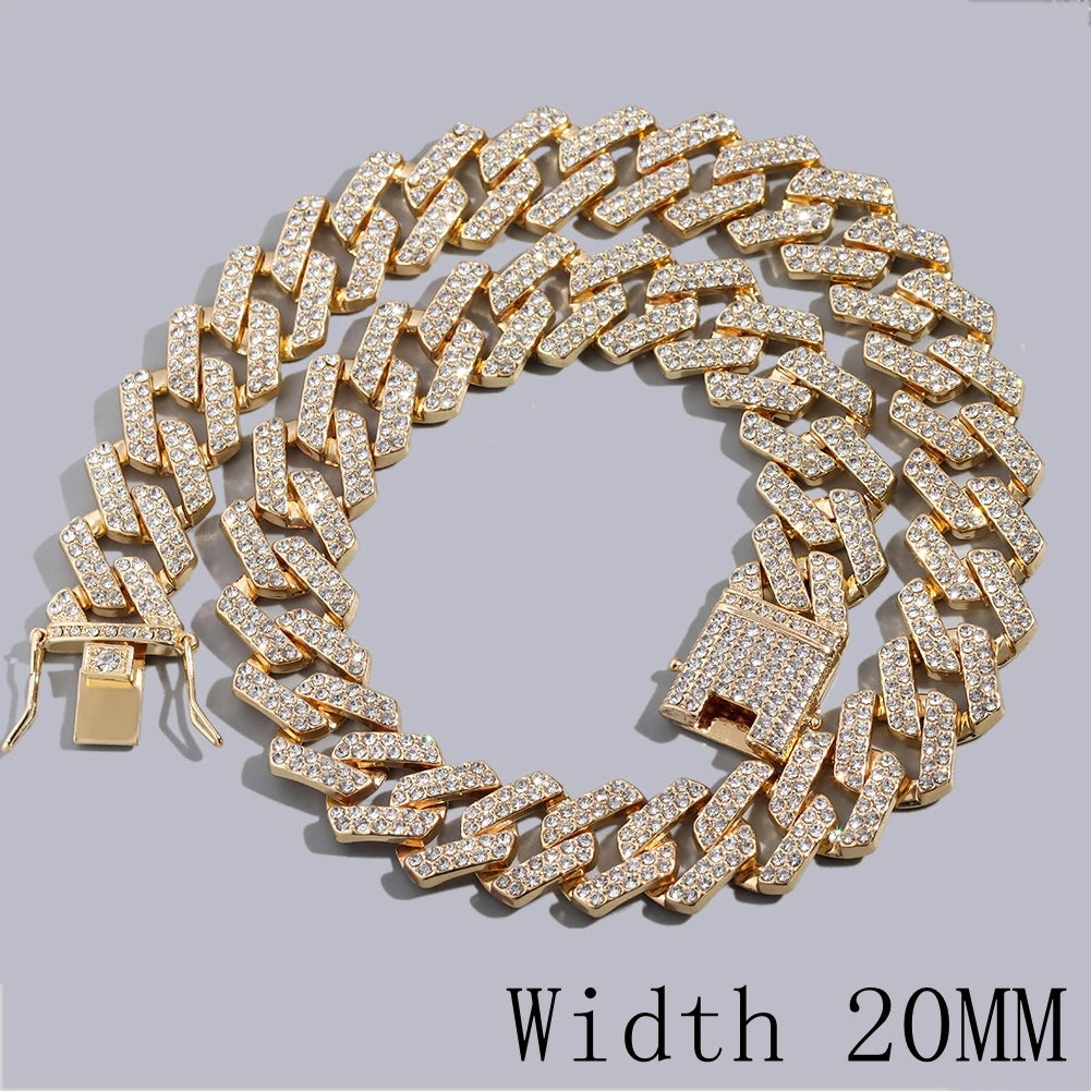 Punk Hip Hop Iced Out Rhinestones Cuban Chain Necklace For Men Women Bling Crystal Prong Cuban Link Choker Necklace Jewelry Gift