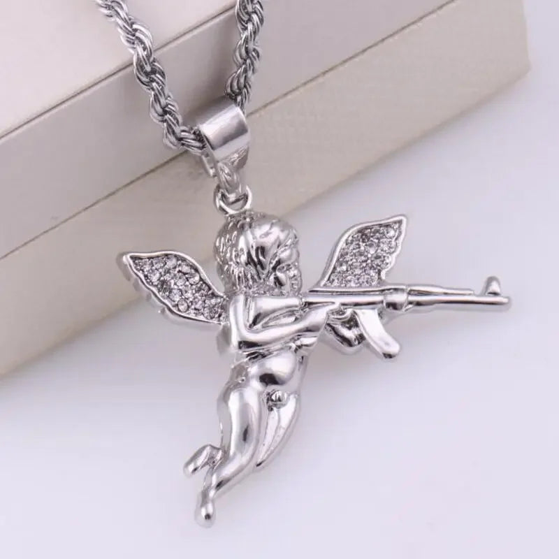 Fashionable and Domineering Ak-47 Submachine Gun Pendant Necklace Suitable for Men\'s Personalized Hip-Hop Rock Punk
