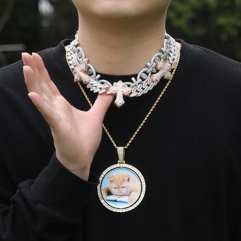 7"-22" Hip Hop 5A+ CZ Stone Paved Bling Iced Out 18mm wide Fatima Eye Cross Link Chain Bracelet for Men Rapper Jewelry