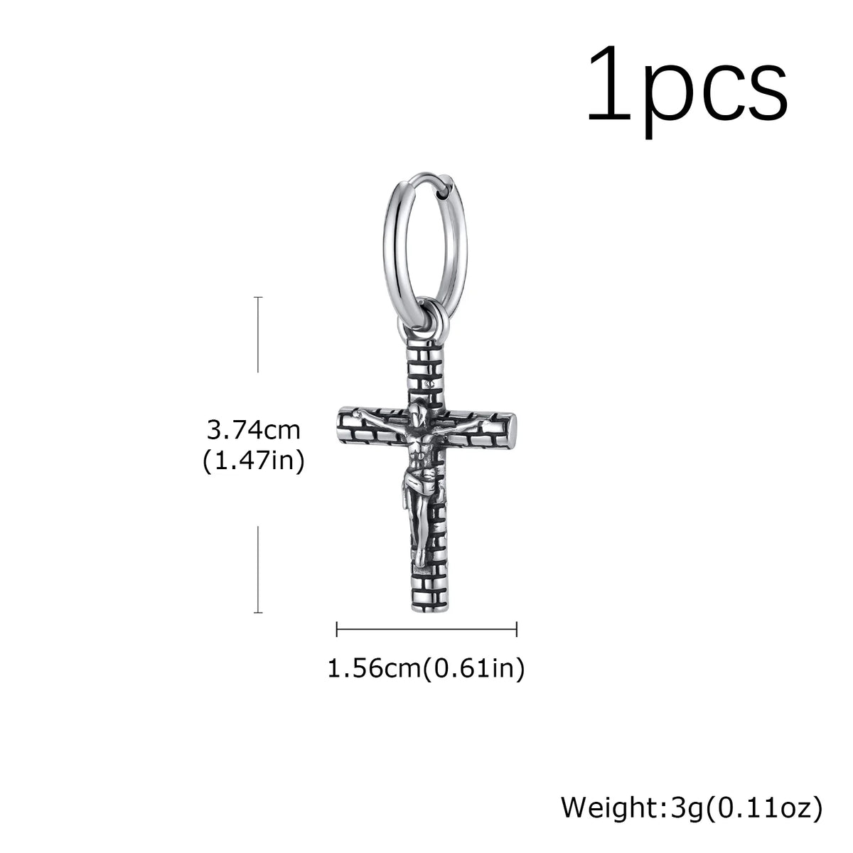 Jesus Cross Textured Dangle Earrings — Stainless Steel