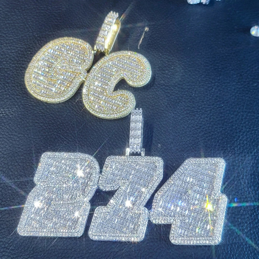 Custom Baguette Letter Pendant — Cuban Chain